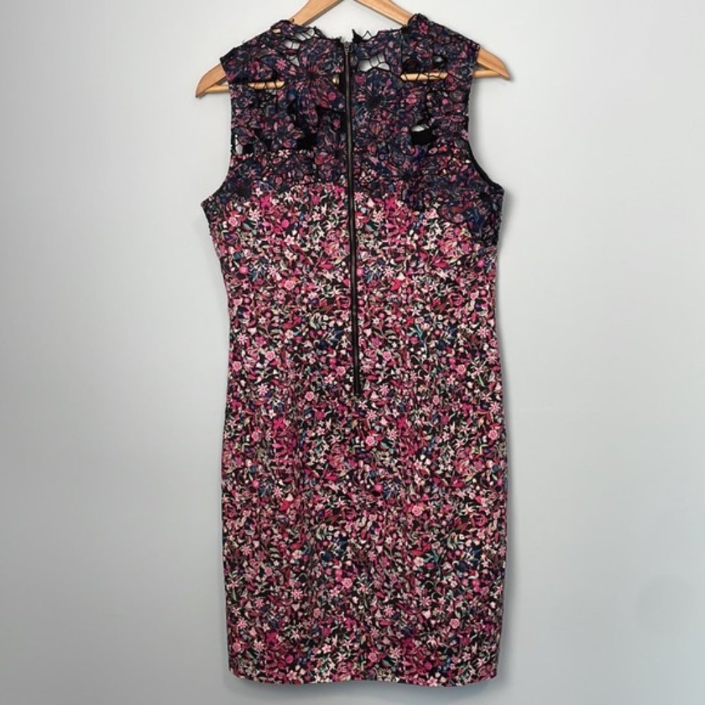 Elie Tahari Pink and Black Floral Sheath “Blake” Dress Size 12 - Picture 8 of 9